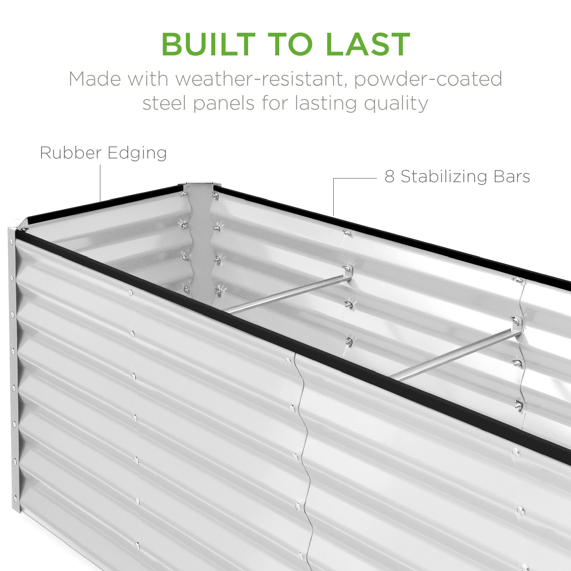 Outdoor Metal Raised Garden Bed for Vegetables, Flowers, Herbs - 8x2x2ft