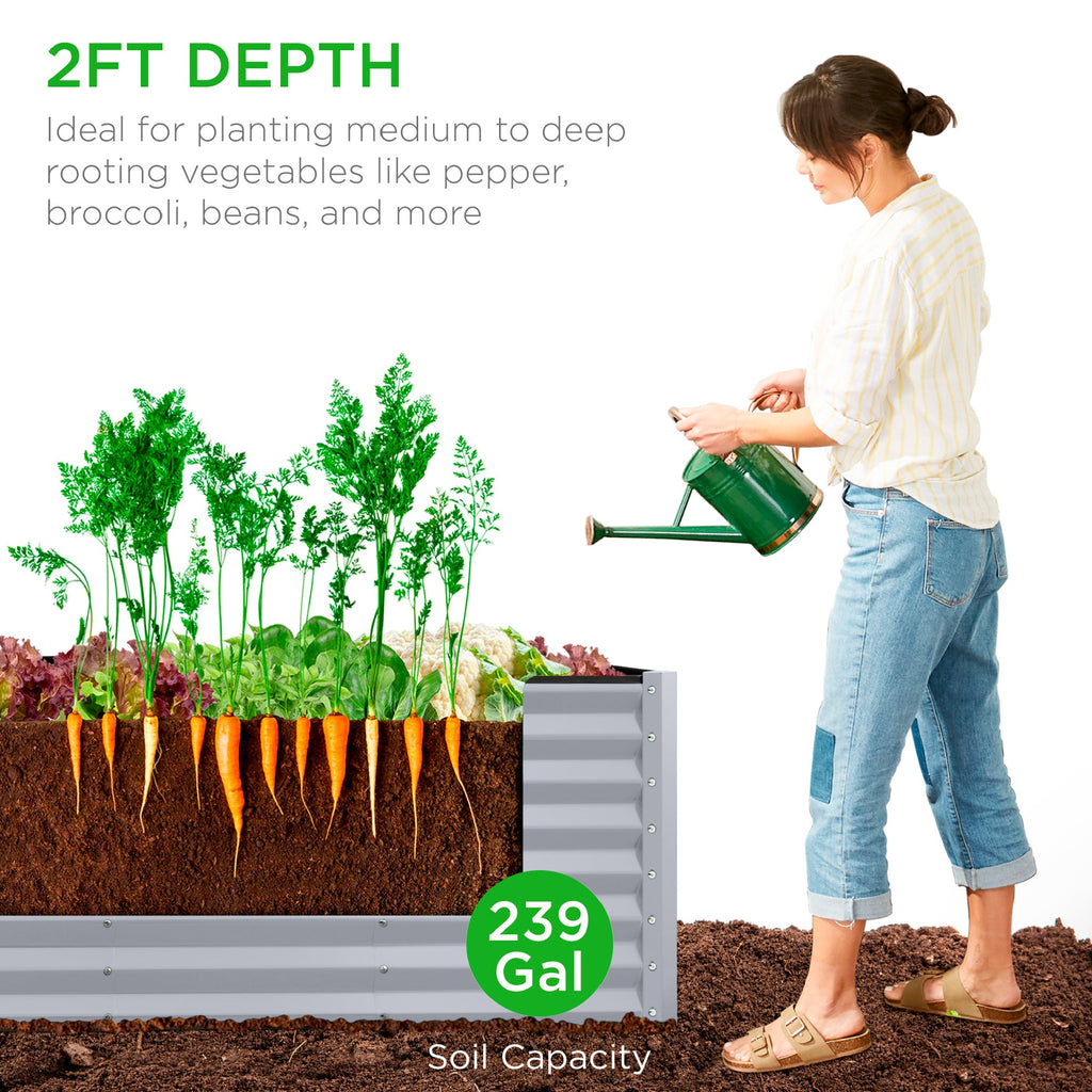 Outdoor Metal Raised Garden Bed for Vegetables, Flowers, Herbs - 8x2x2ft