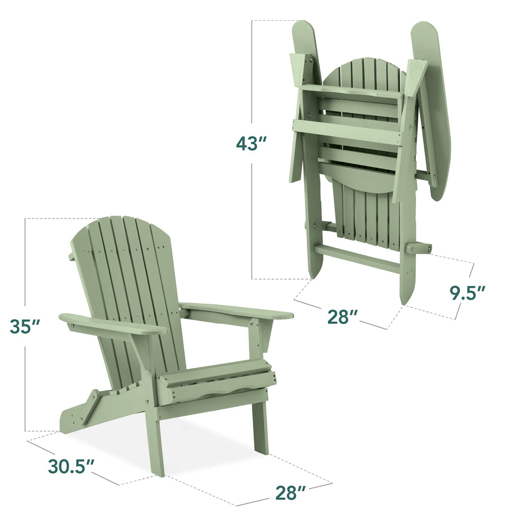 Folding Wooden Adirondack Chair, Accent Furniture w/ Natural Woodgrain
