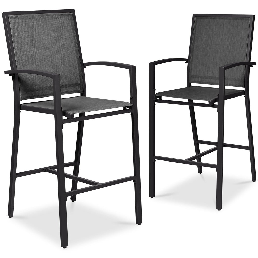 Set of 2 Outdoor Barstools, Patio Chairs w/ Footrests, All-Weather Mesh