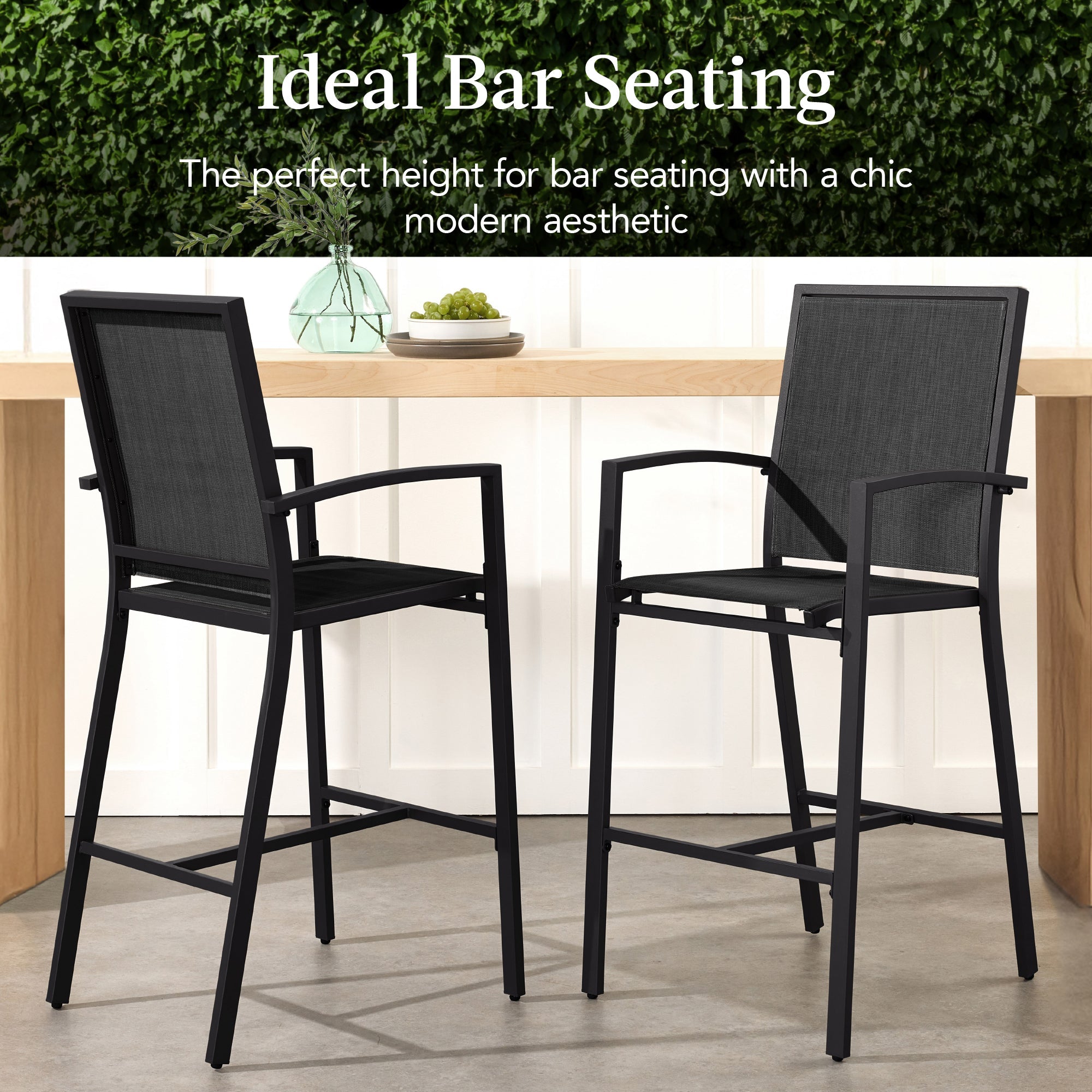 Set of 2 Outdoor Barstools, Patio Chairs w/ Footrests, All-Weather Mesh