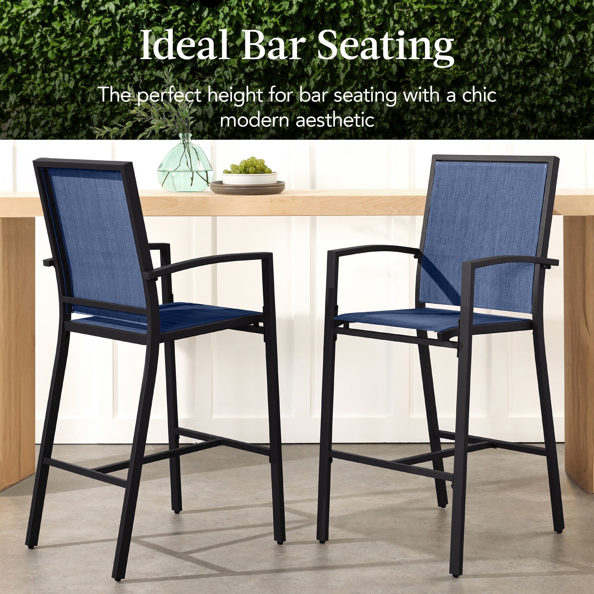 Set of 2 Outdoor Barstools, Patio Chairs w/ Footrests, All-Weather Mesh