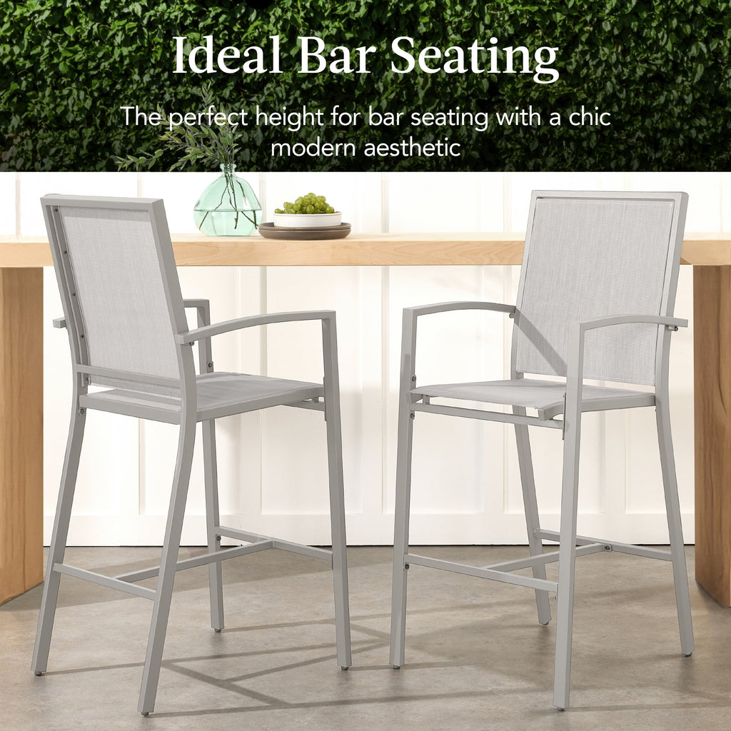 Set of 2 Outdoor Barstools, Patio Chairs w/ Footrests, All-Weather Mesh