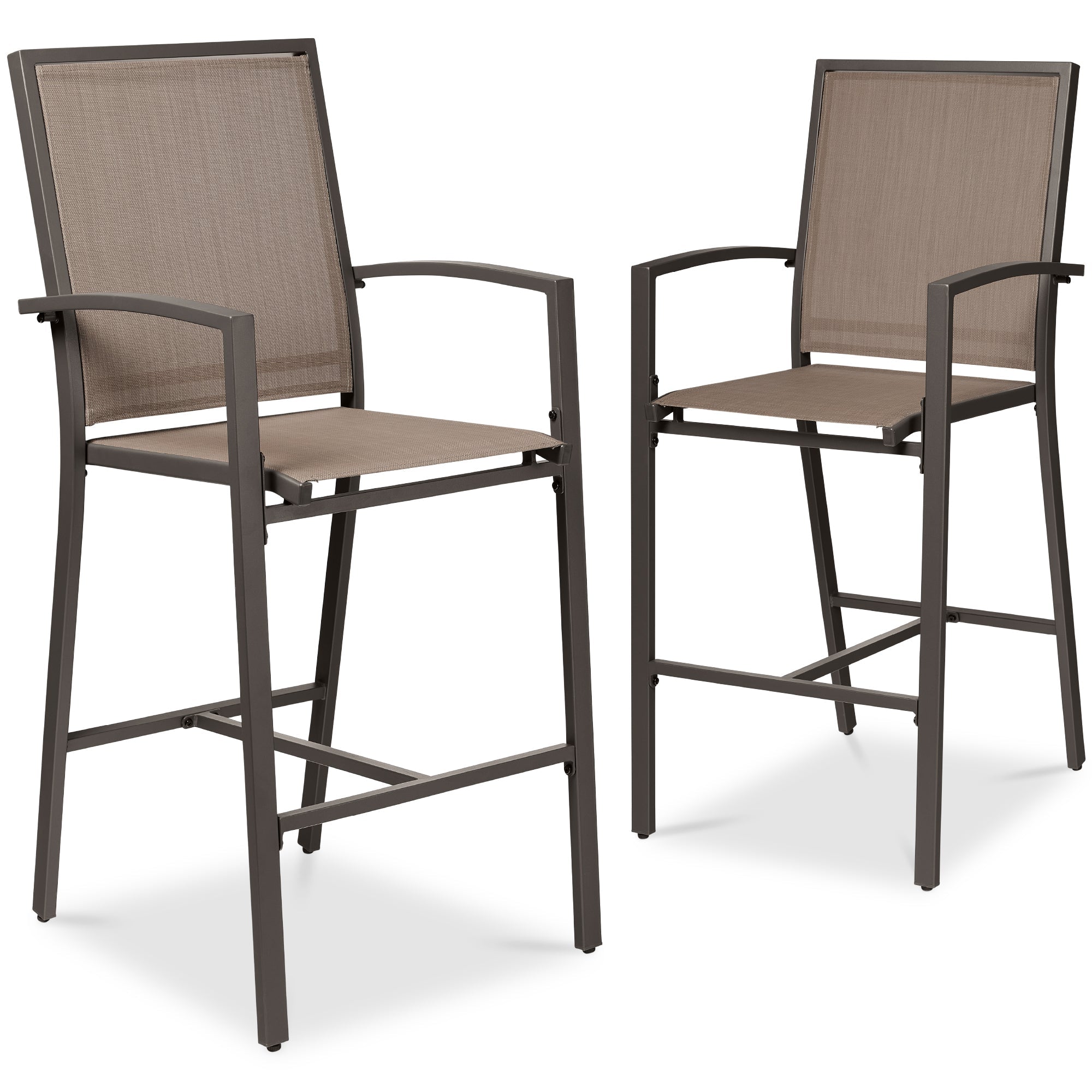 Set of 2 Outdoor Barstools, Patio Chairs w/ Footrests, All-Weather Mesh