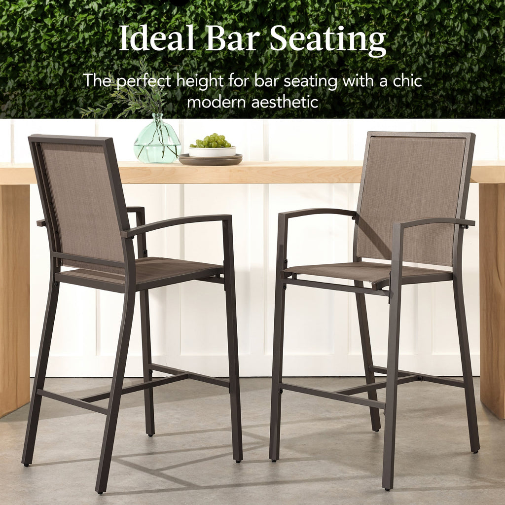 Set of 2 Outdoor Barstools, Patio Chairs w/ Footrests, All-Weather Mesh