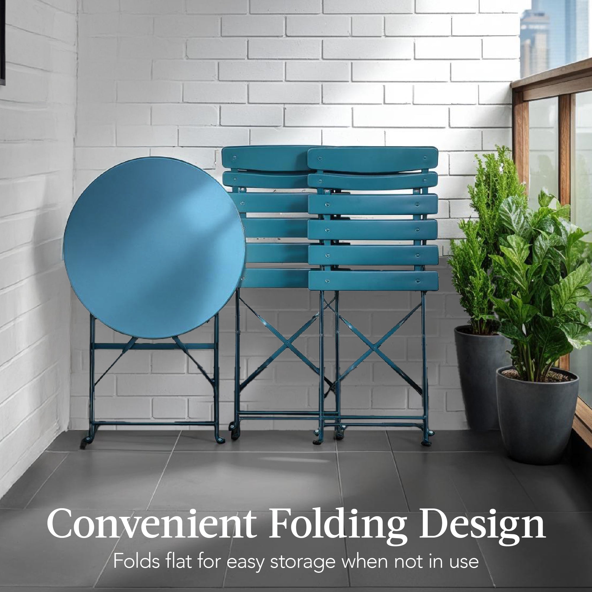 3-Piece Small Folding Patio Bistro Set w/ 2 Chairs