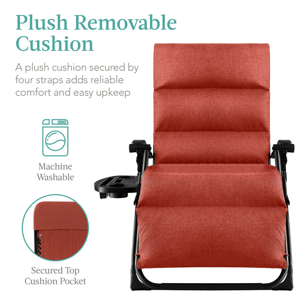 Oversized Zero Gravity Chair, Folding Outdoor Recliner w/ Removable Cushion