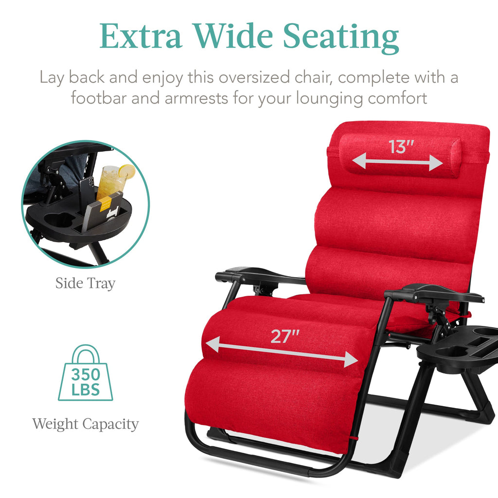Oversized Zero Gravity Chair, Folding Outdoor Recliner w/ Removable Cushion