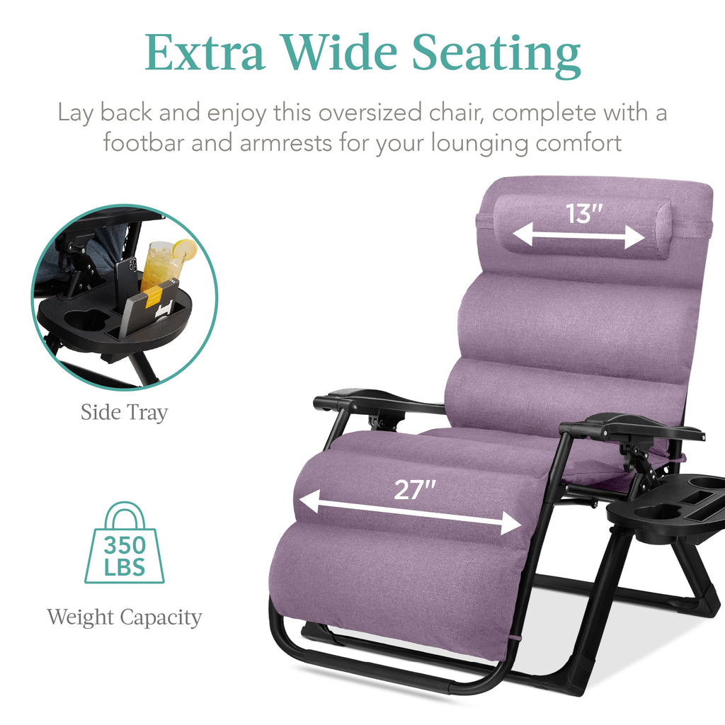 Oversized Zero Gravity Chair, Folding Outdoor Recliner w/ Removable Cushion