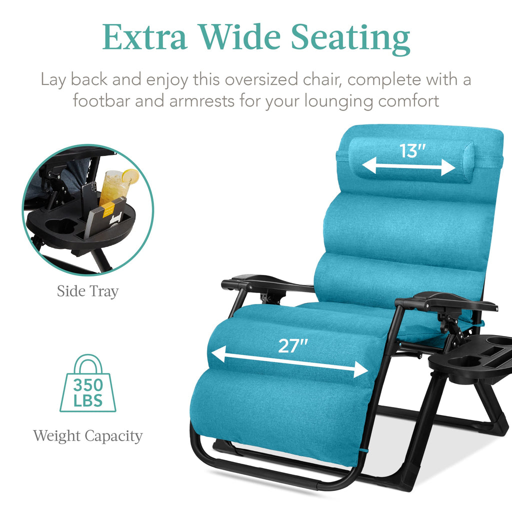 Oversized Zero Gravity Chair, Folding Outdoor Recliner w/ Removable Cushion
