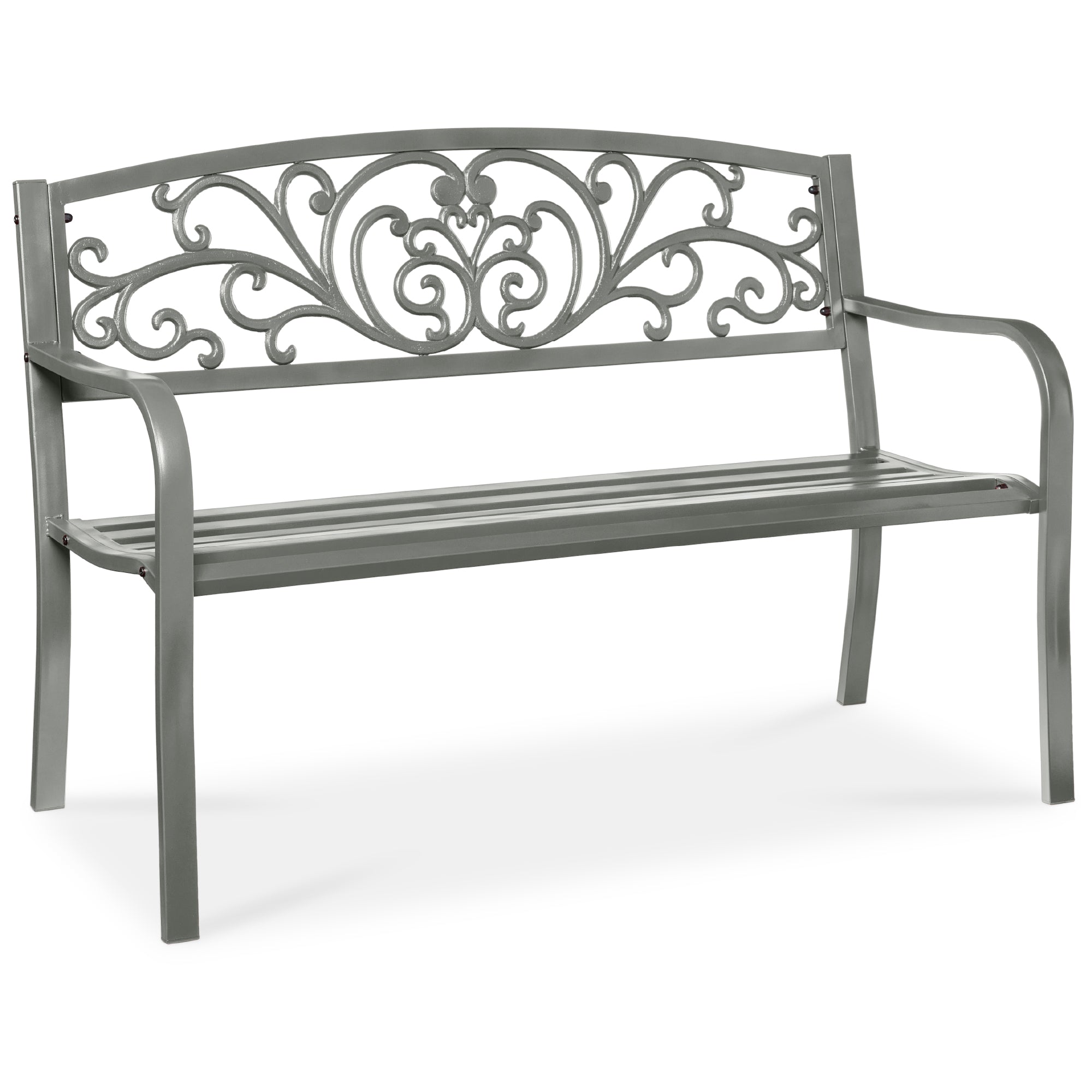 Steel Bench for Outdoor, Patio, Garden w/ Floral Design - 50in