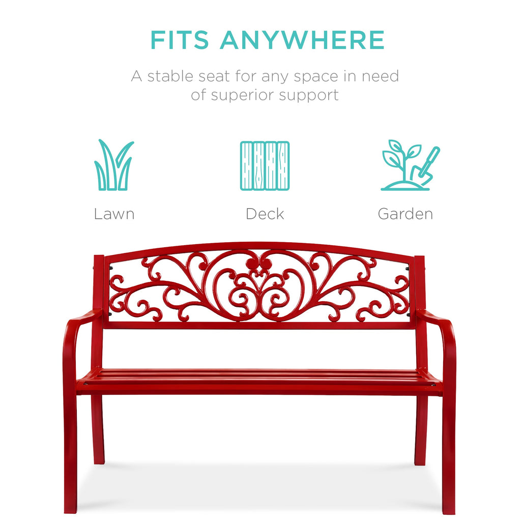 Steel Bench for Outdoor, Patio, Garden w/ Floral Design - 50in