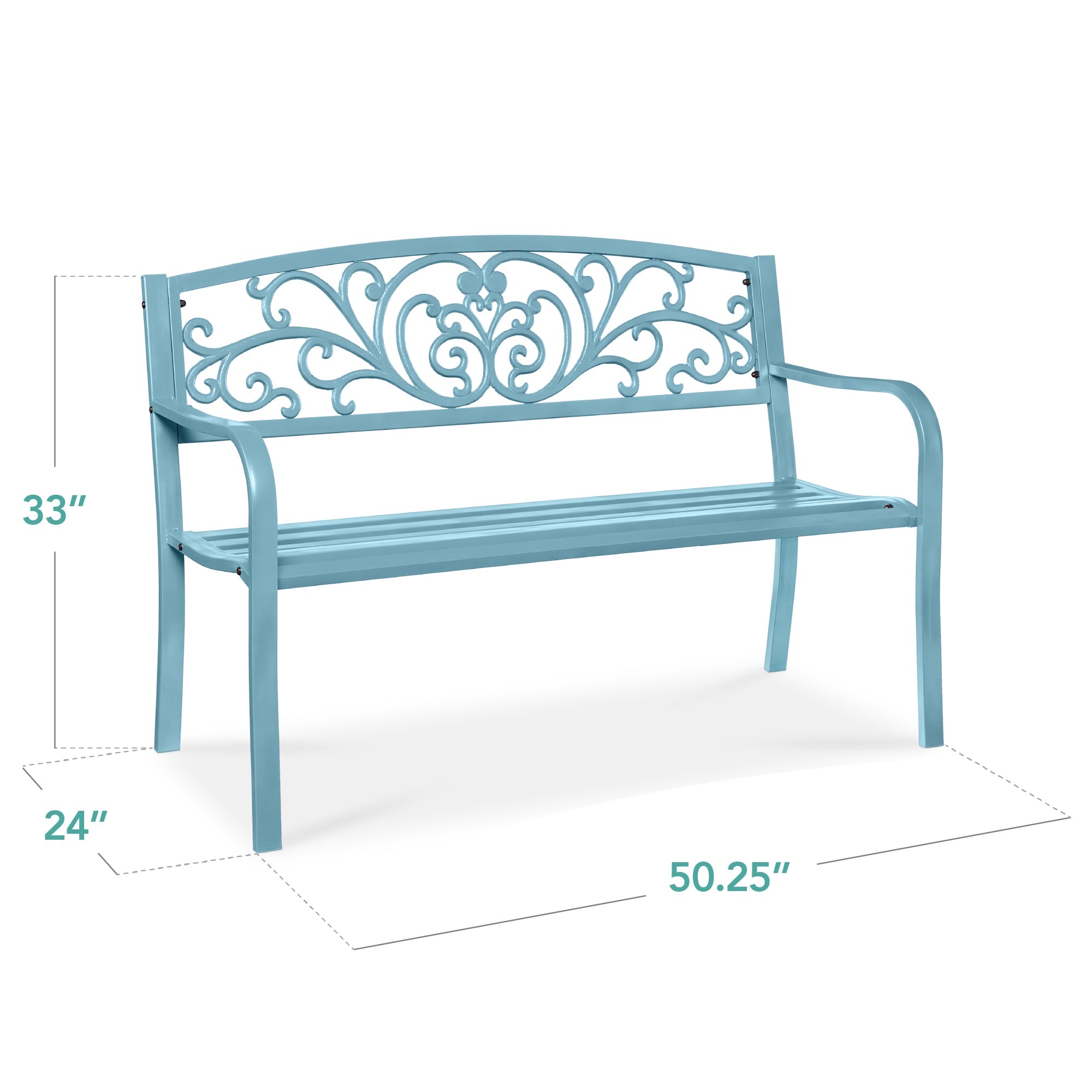 Steel Bench for Outdoor, Patio, Garden w/ Floral Design - 50in