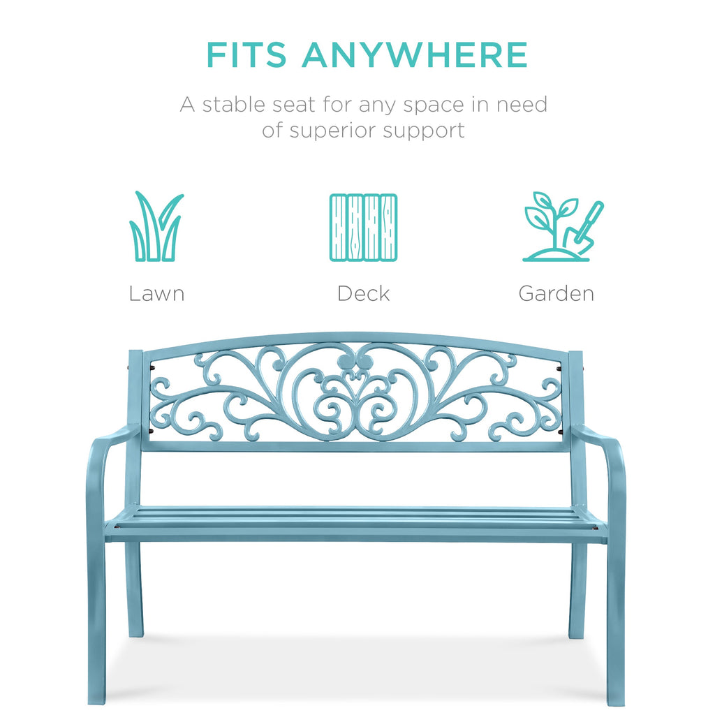 Steel Bench for Outdoor, Patio, Garden w/ Floral Design - 50in