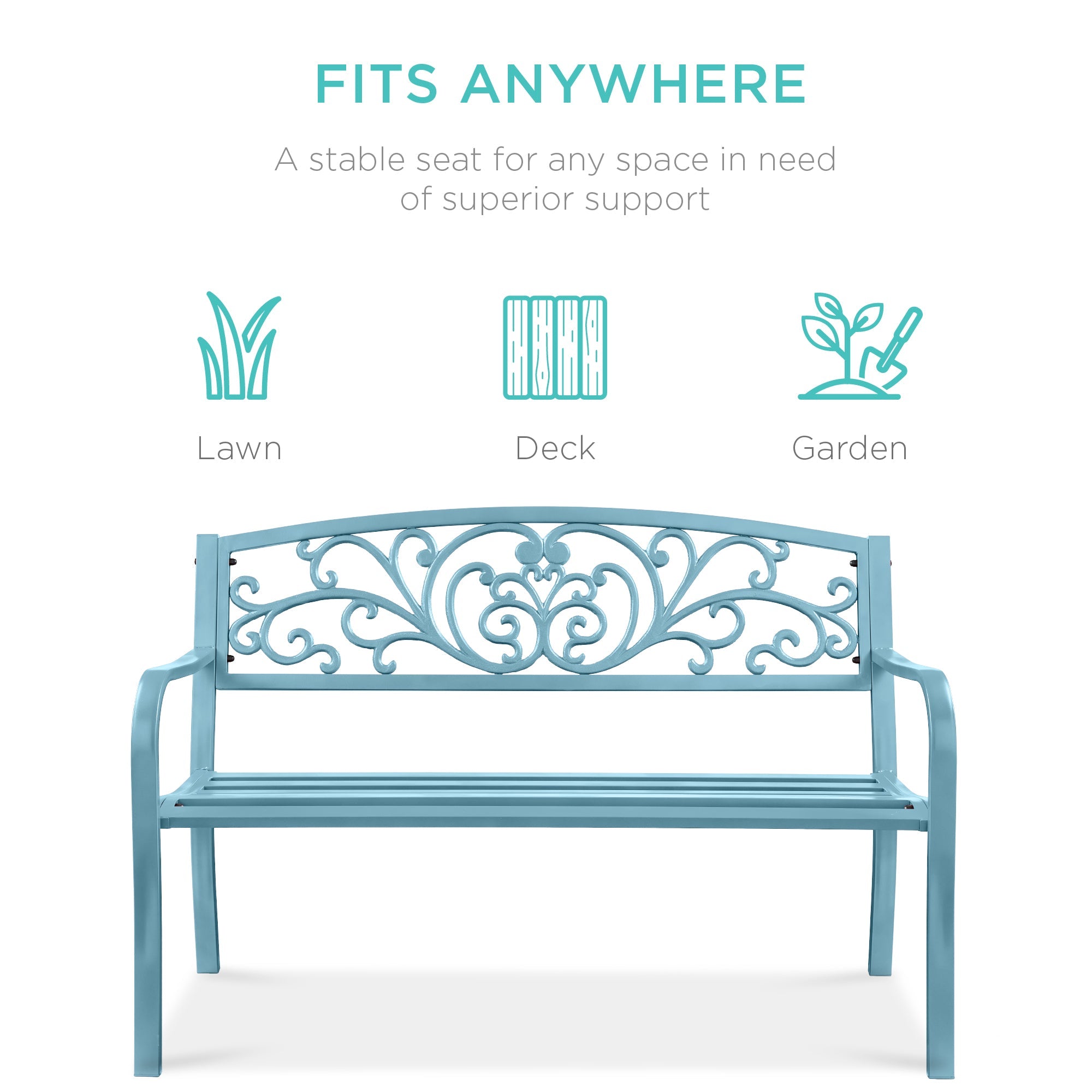 Steel Bench for Outdoor, Patio, Garden w/ Floral Design - 50in