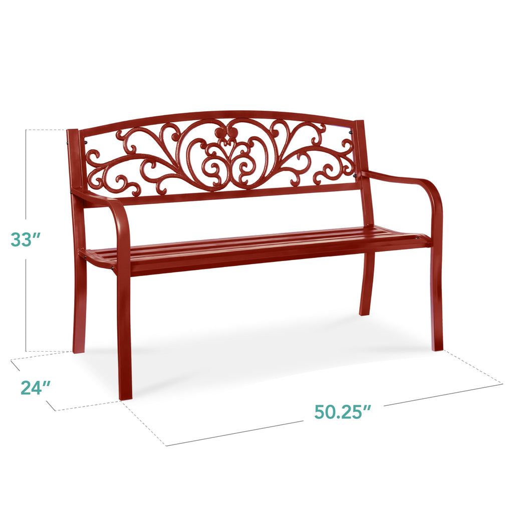Steel Bench for Outdoor, Patio, Garden w/ Floral Design - 50in