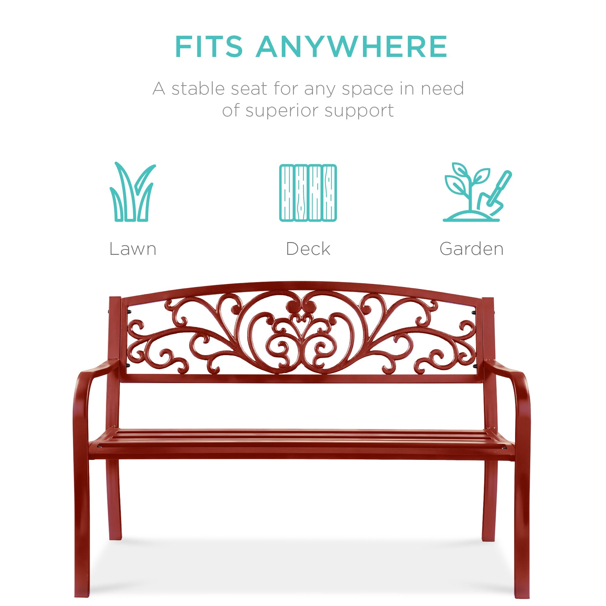 Steel Bench for Outdoor, Patio, Garden w/ Floral Design - 50in