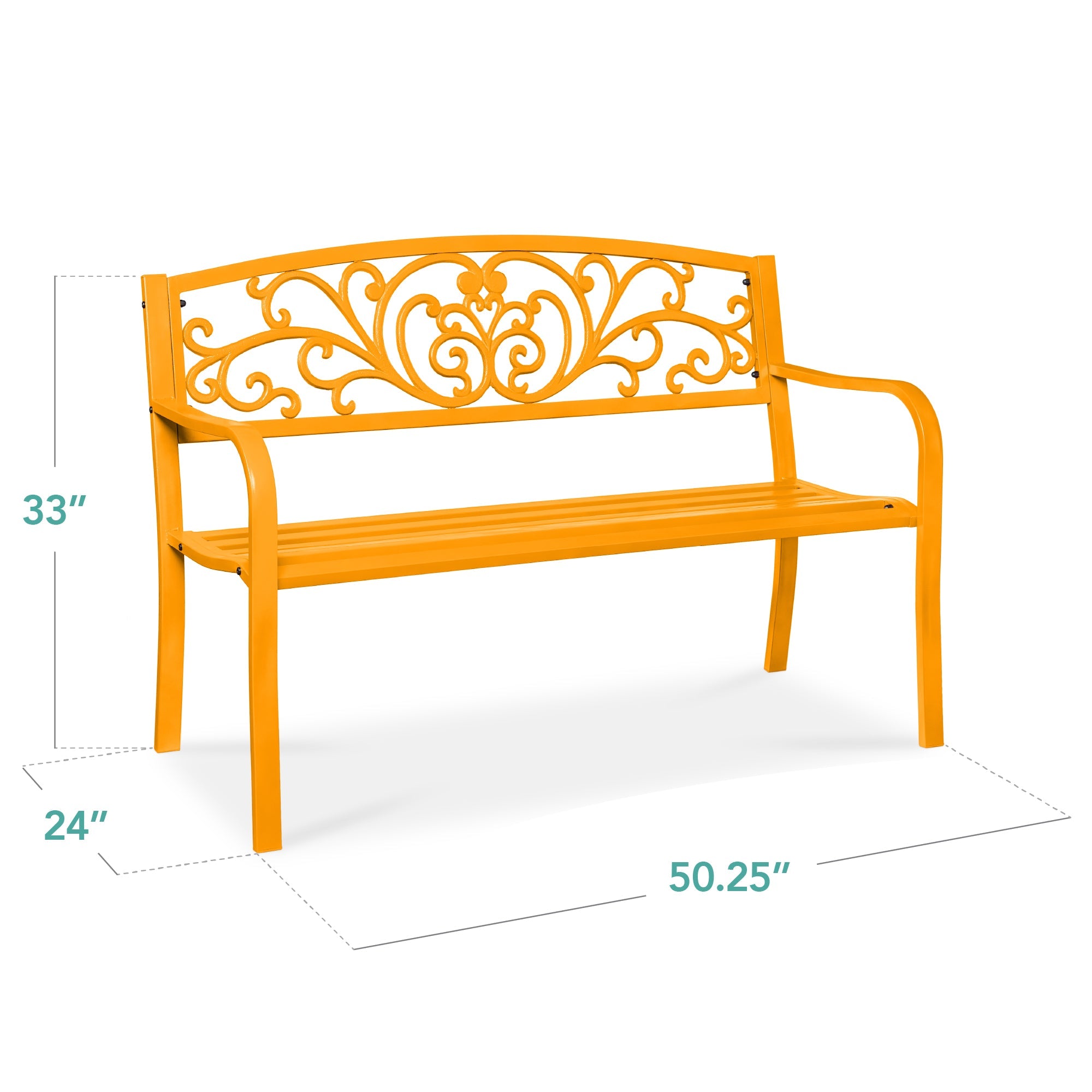 Steel Bench for Outdoor, Patio, Garden w/ Floral Design - 50in