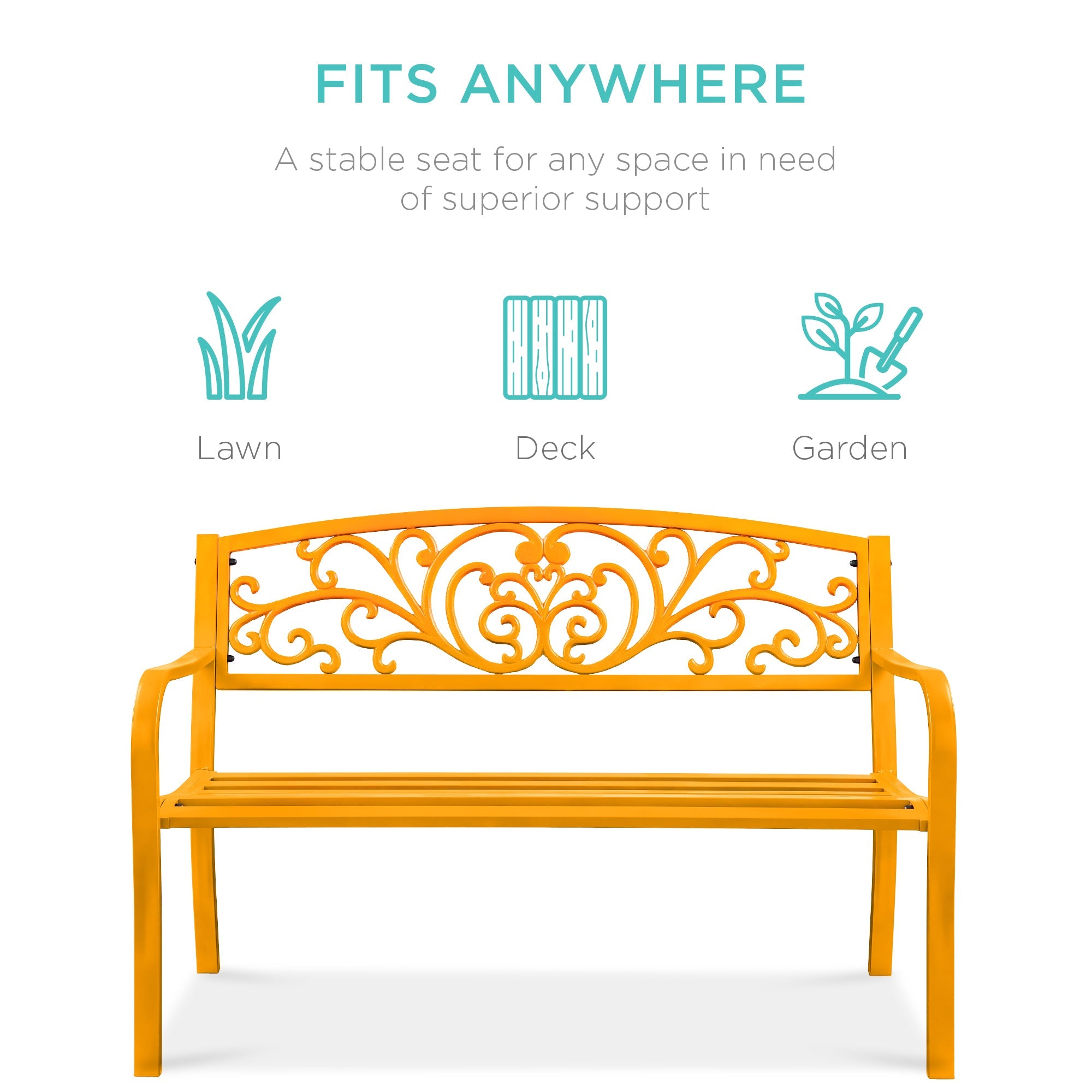 Steel Bench for Outdoor, Patio, Garden w/ Floral Design - 50in