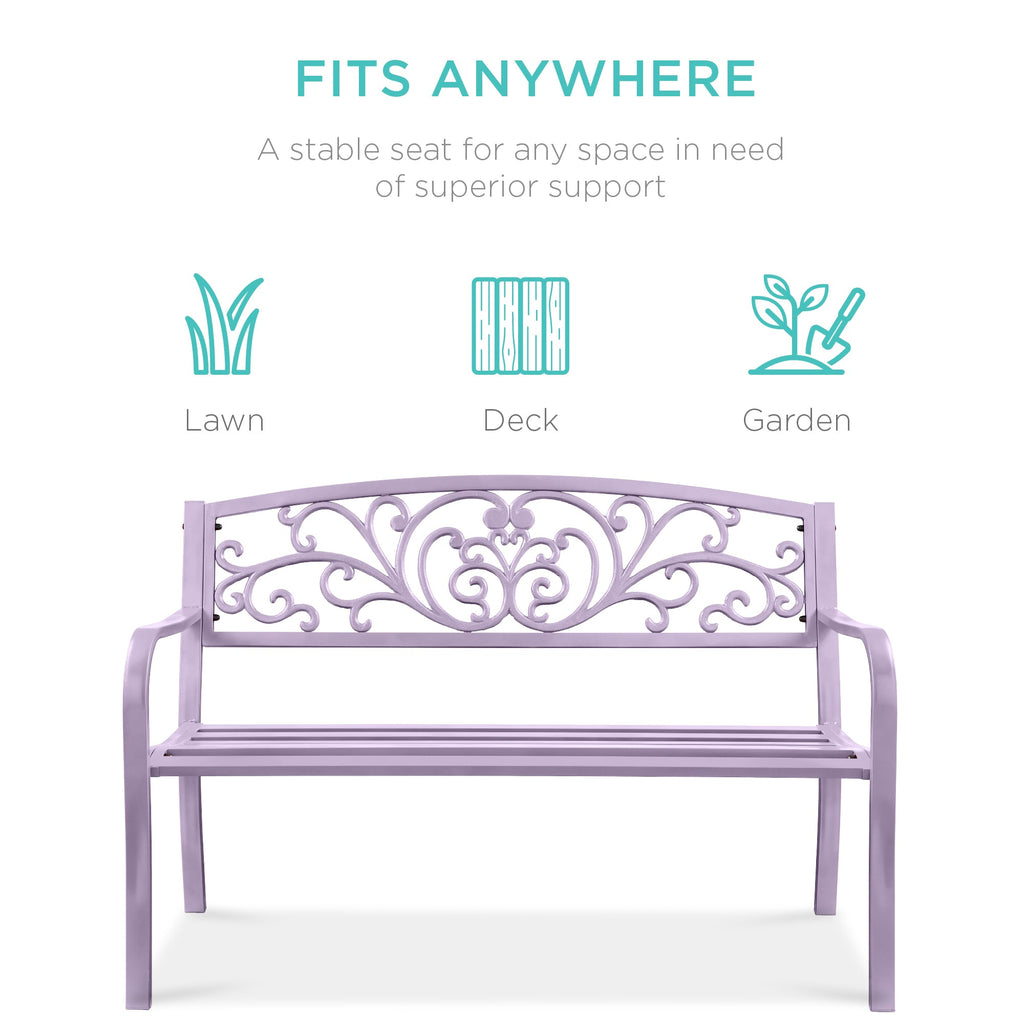 Steel Bench for Outdoor, Patio, Garden w/ Floral Design - 50in