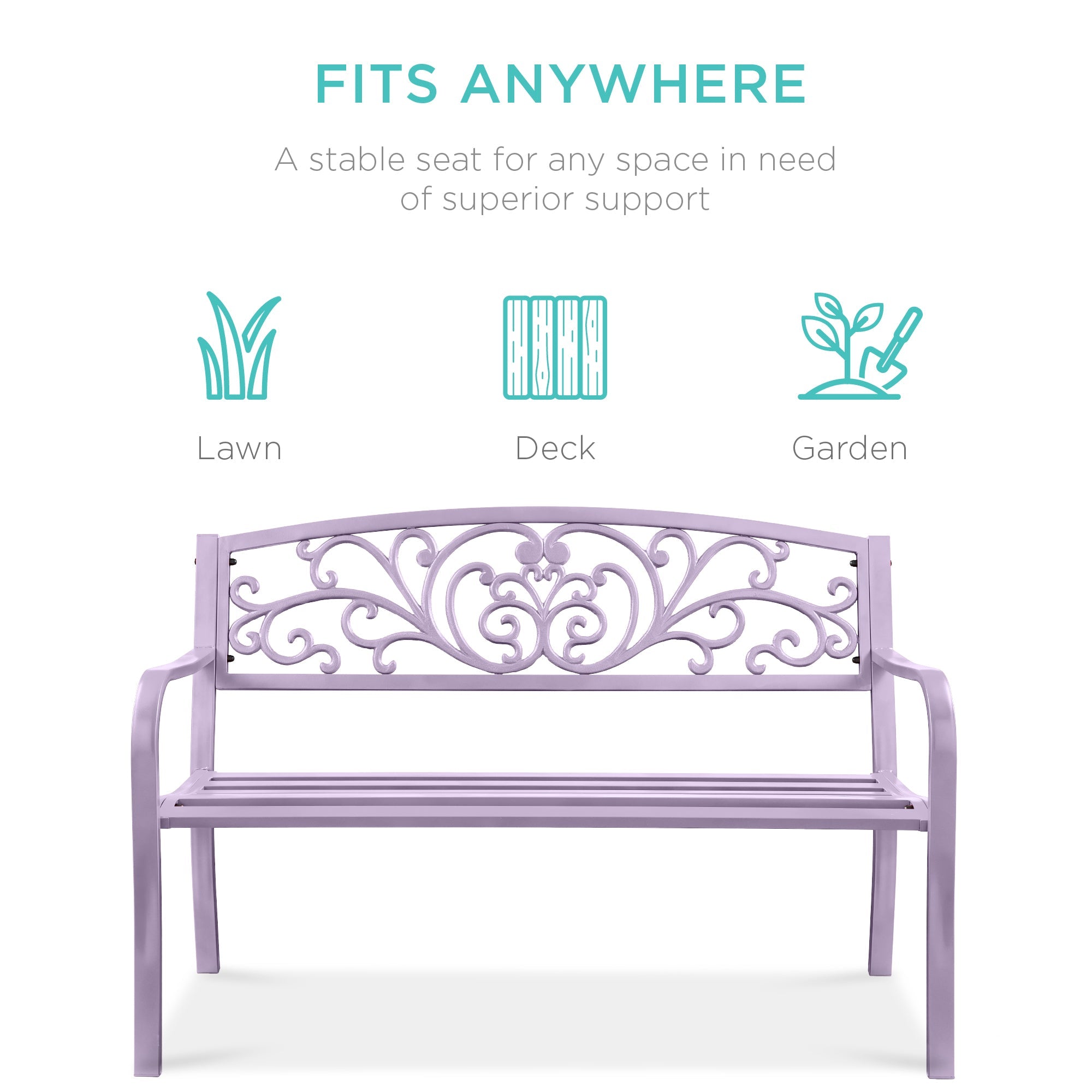 Steel Bench for Outdoor, Patio, Garden w/ Floral Design - 50in