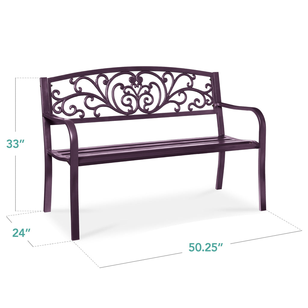 Steel Bench for Outdoor, Patio, Garden w/ Floral Design - 50in