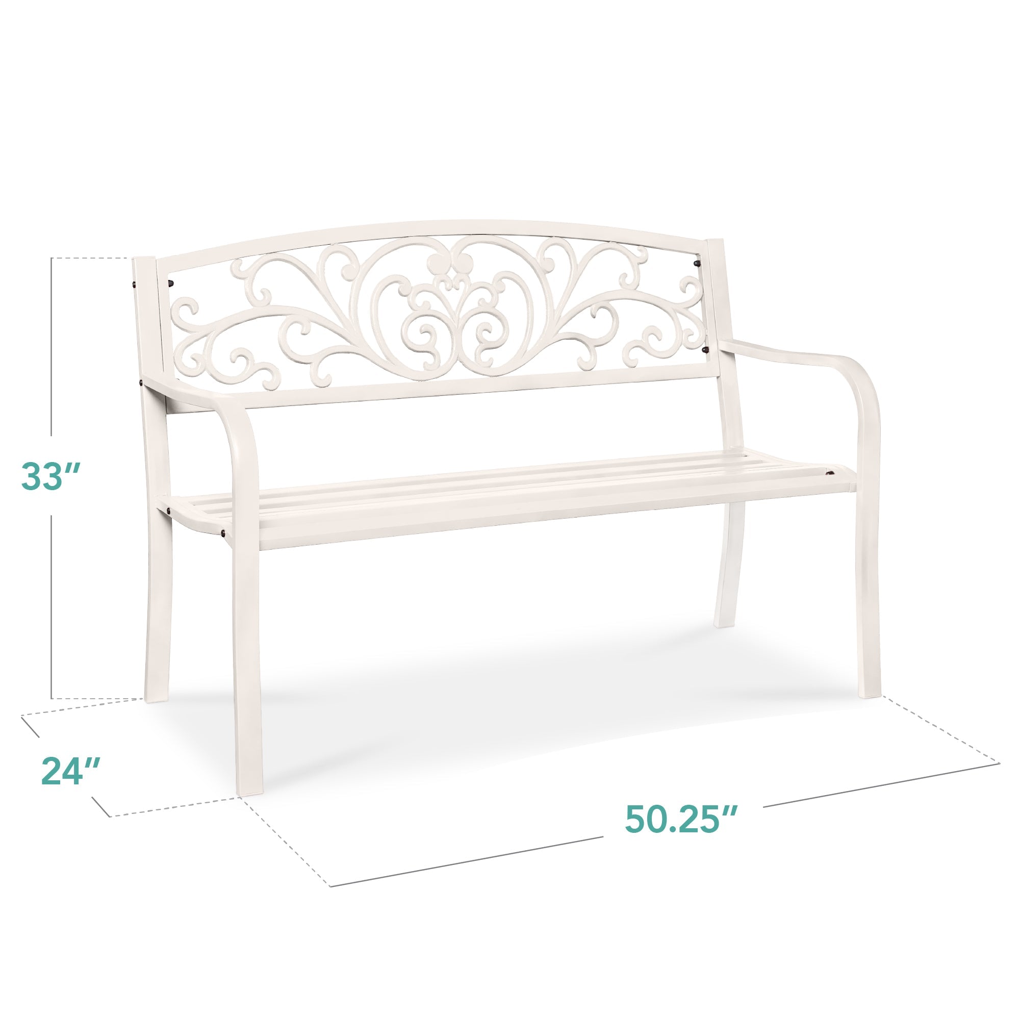 Steel Bench for Outdoor, Patio, Garden w/ Floral Design - 50in