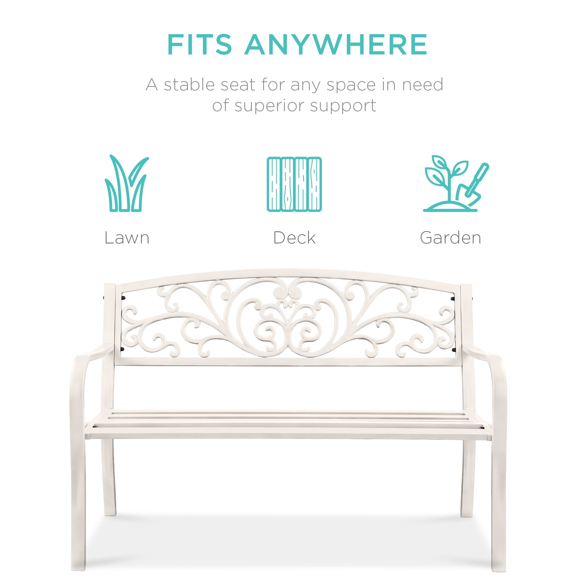 Steel Bench for Outdoor, Patio, Garden w/ Floral Design - 50in