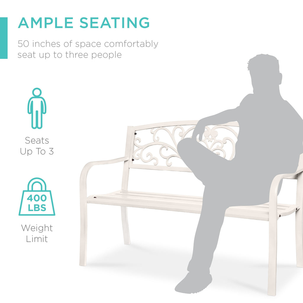 Steel Bench for Outdoor, Patio, Garden w/ Floral Design - 50in