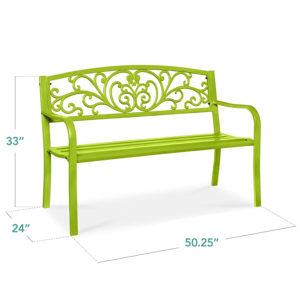 Steel Bench for Outdoor, Patio, Garden w/ Floral Design - 50in