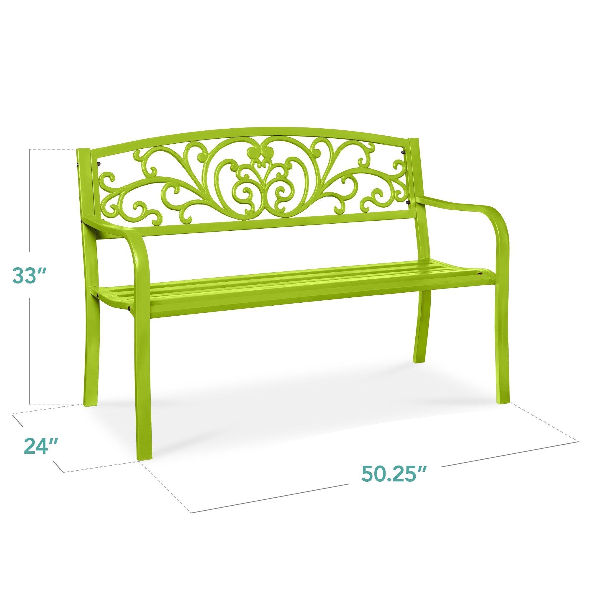 Steel Bench for Outdoor, Patio, Garden w/ Floral Design - 50in