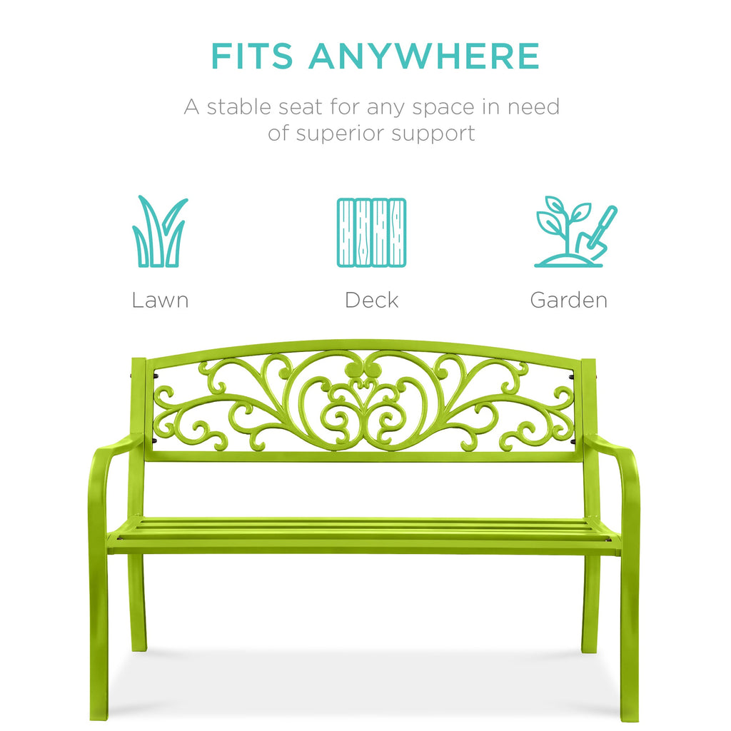 Steel Bench for Outdoor, Patio, Garden w/ Floral Design - 50in