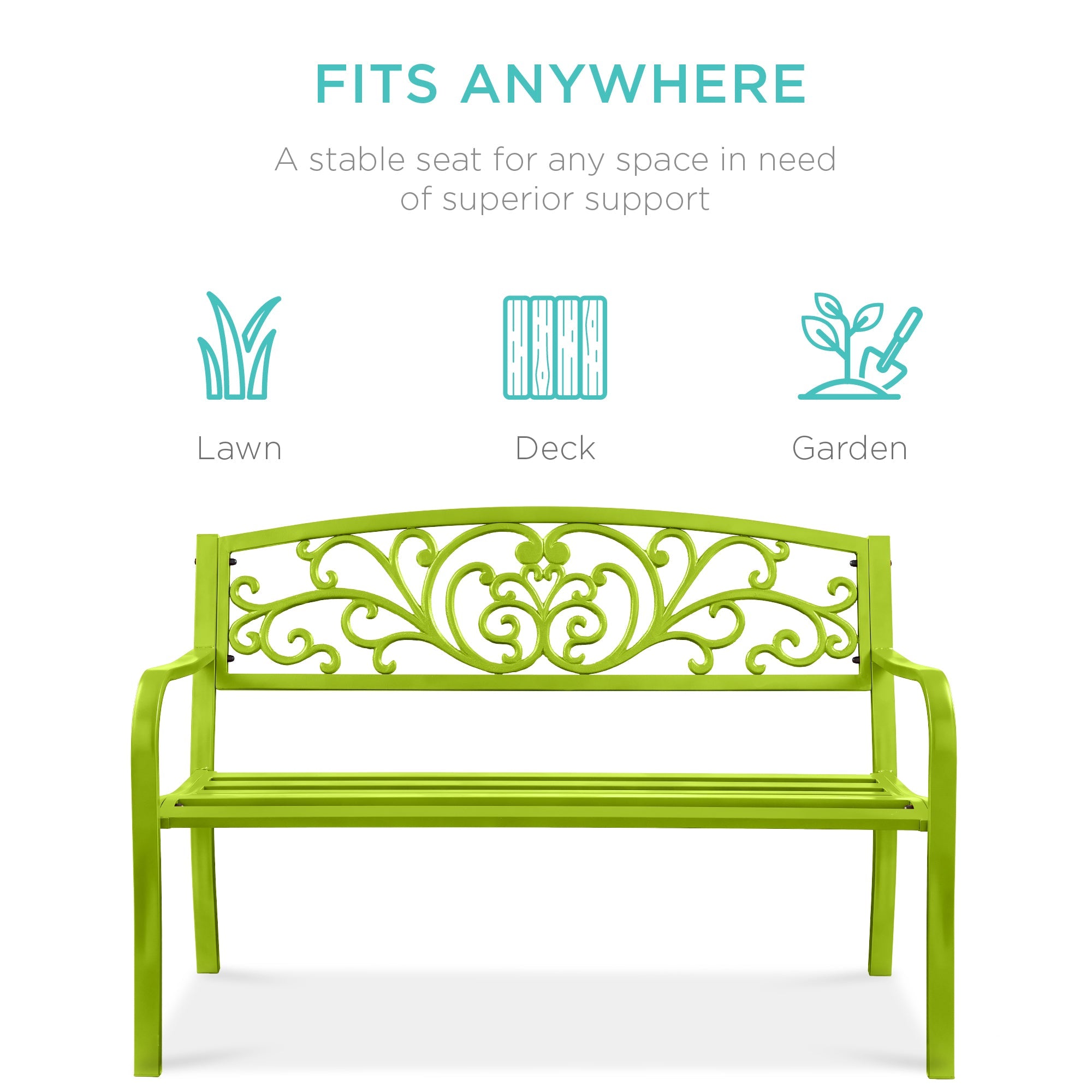 Steel Bench for Outdoor, Patio, Garden w/ Floral Design - 50in