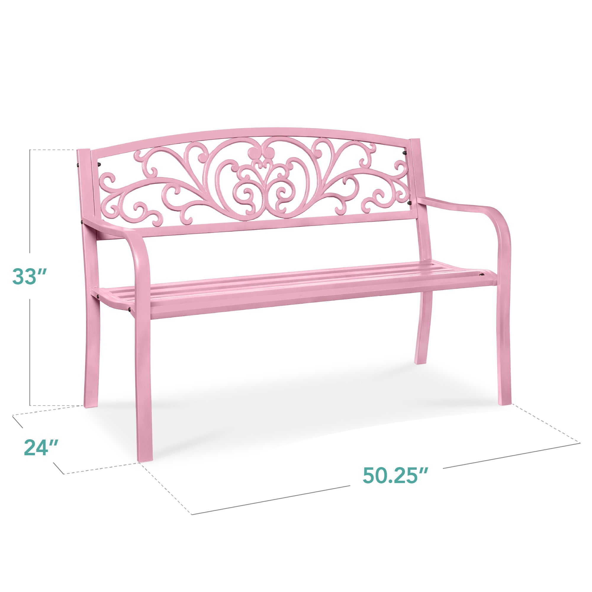 Steel Bench for Outdoor, Patio, Garden w/ Floral Design - 50in