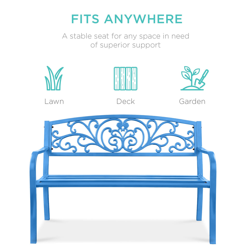 Steel Bench for Outdoor, Patio, Garden w/ Floral Design - 50in