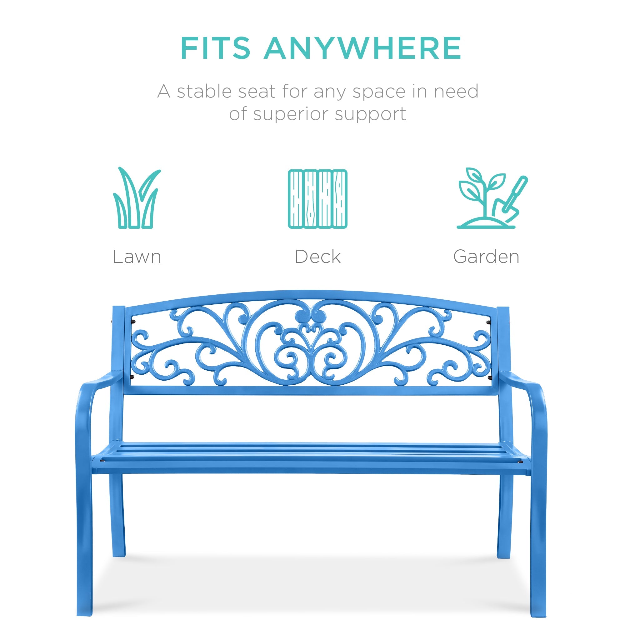 Steel Bench for Outdoor, Patio, Garden w/ Floral Design - 50in