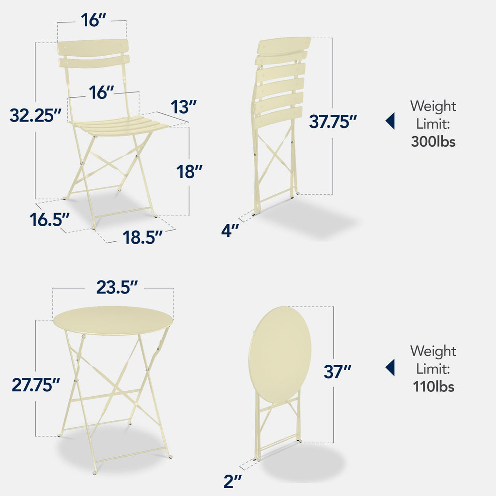3-Piece Small Folding Patio Bistro Set w/ 2 Chairs