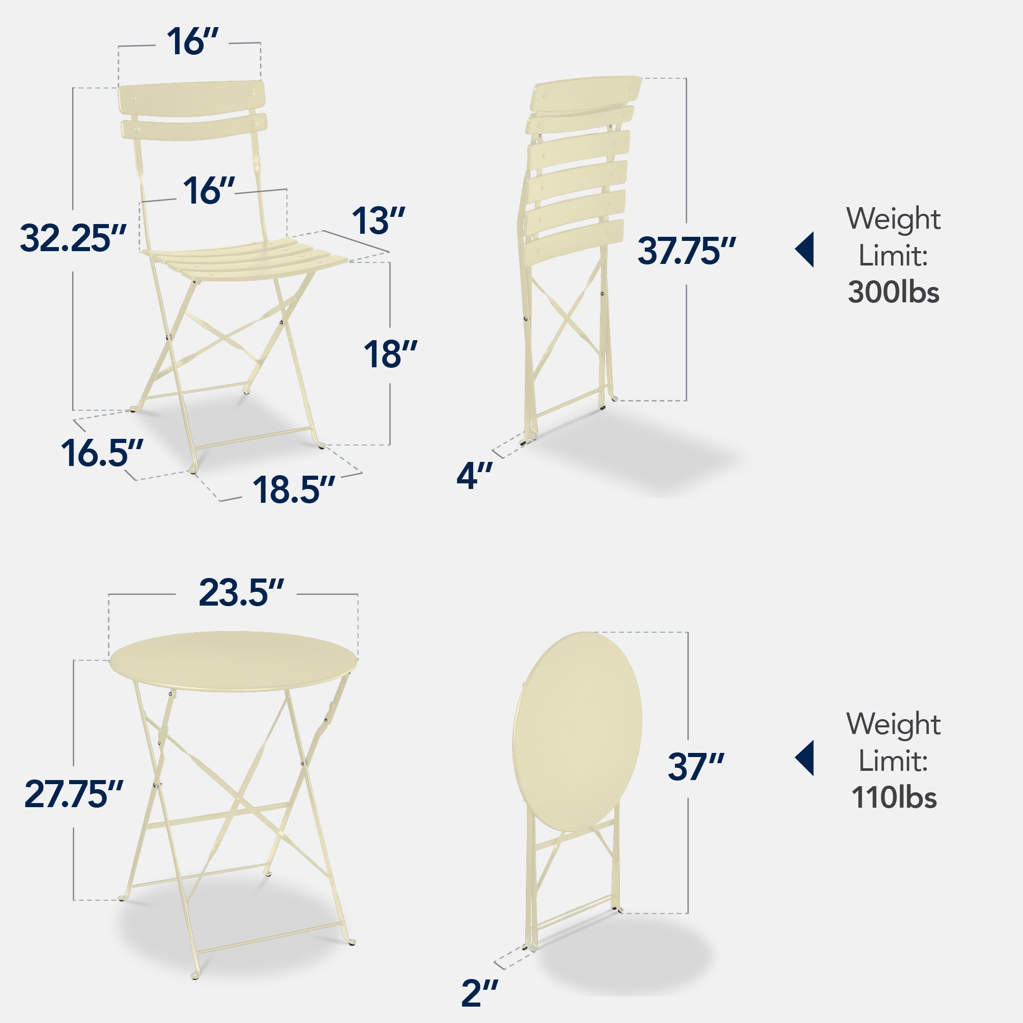 3-Piece Small Folding Patio Bistro Set w/ 2 Chairs