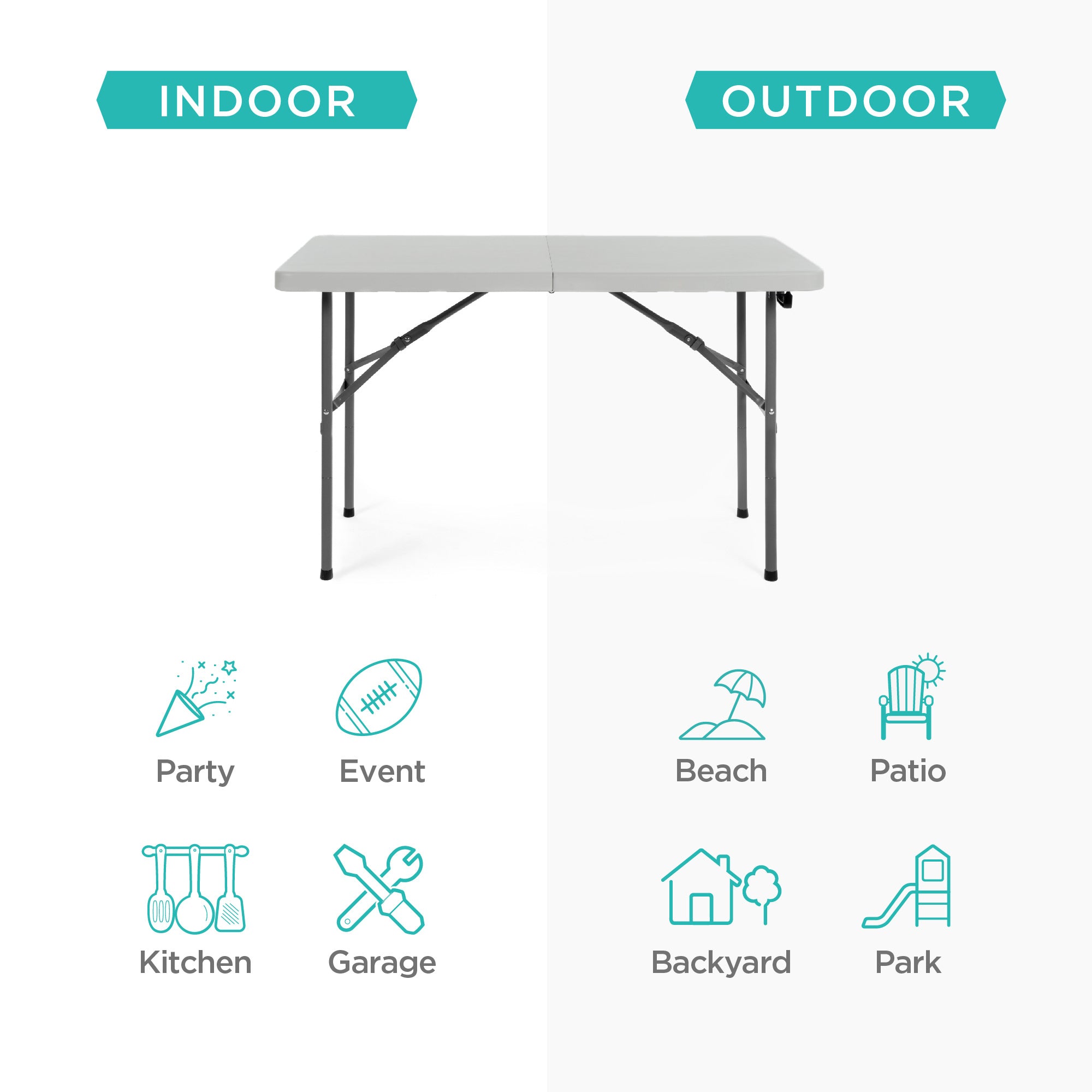 Portable Folding Plastic Dining Table w/ Handle, Lock - 4ft