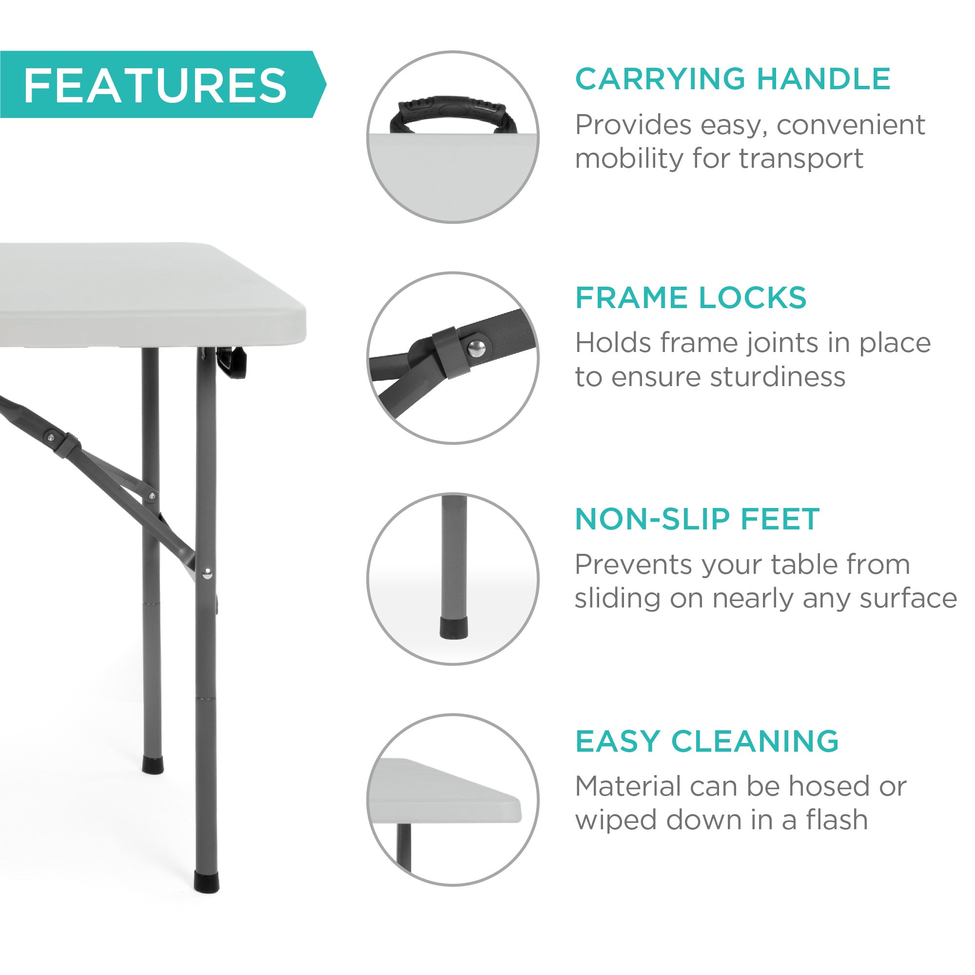 Portable Folding Plastic Dining Table w/ Handle, Lock - 4ft