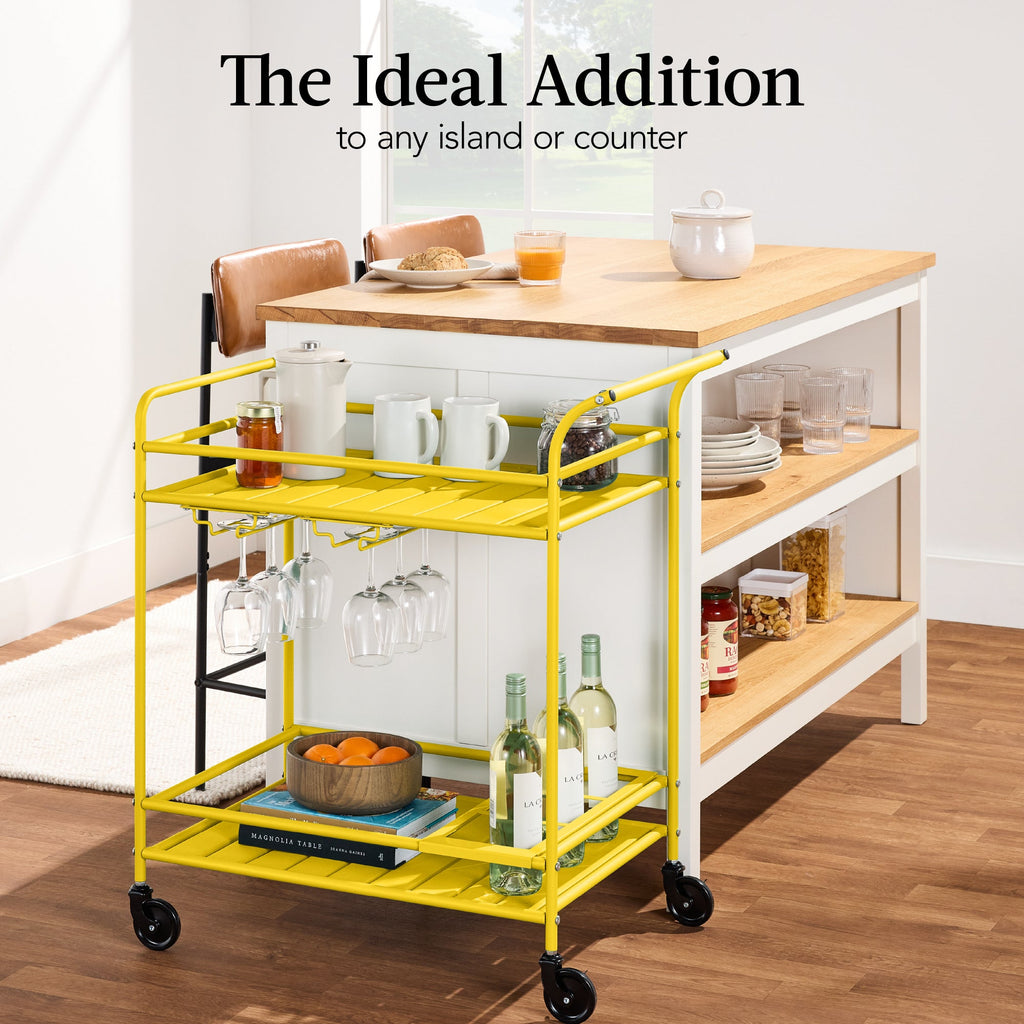 2-Tier Rolling Bar Cart Indoor/Outdoor w/ Shelves, Wine Rack, Locking Wheels