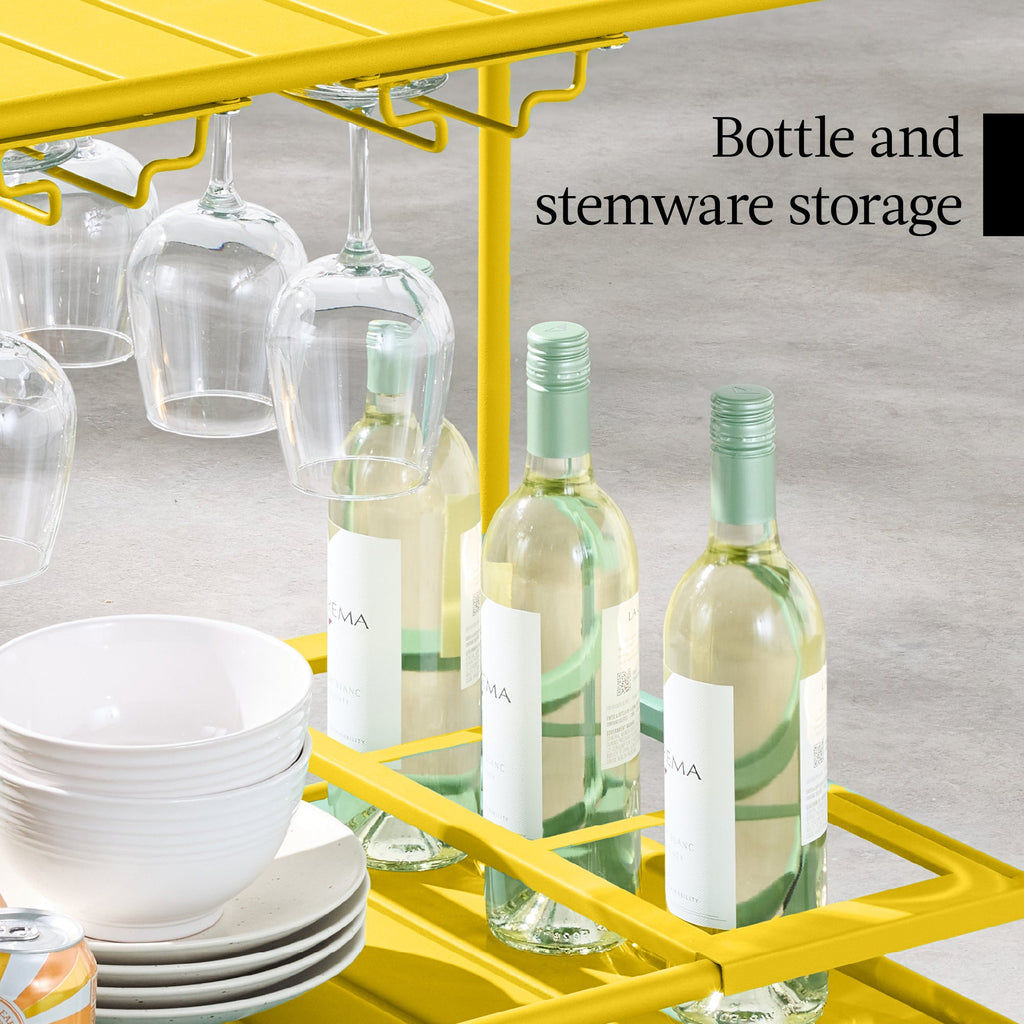 2-Tier Rolling Bar Cart Indoor/Outdoor w/ Shelves, Wine Rack, Locking Wheels