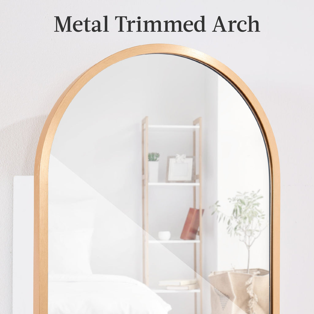 Door/Wall Mounted Arch Mirror Jewelry Armoire, w/ Metal Frame, Built-In Lock