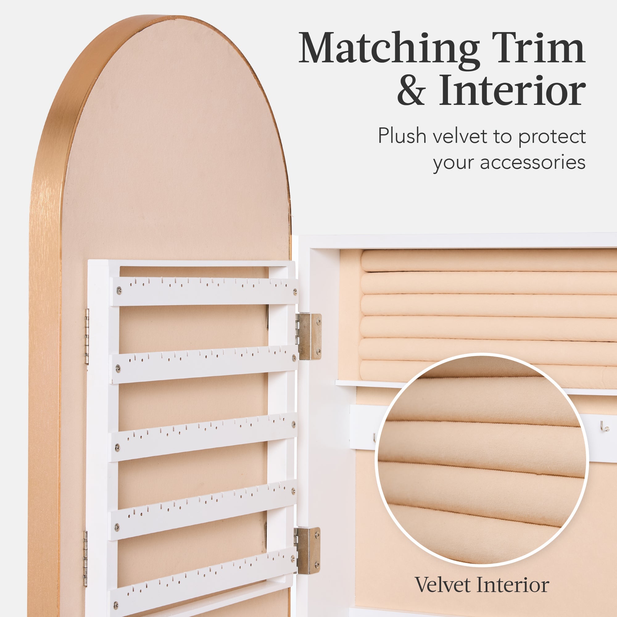 Door/Wall Mounted Arch Mirror Jewelry Armoire, w/ Metal Frame, Built-In Lock