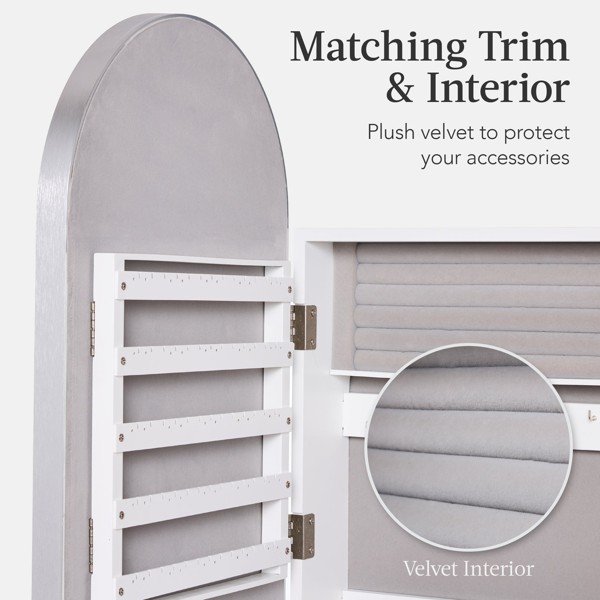 Door/Wall Mounted Arch Mirror Jewelry Armoire, w/ Metal Frame, Built-In Lock