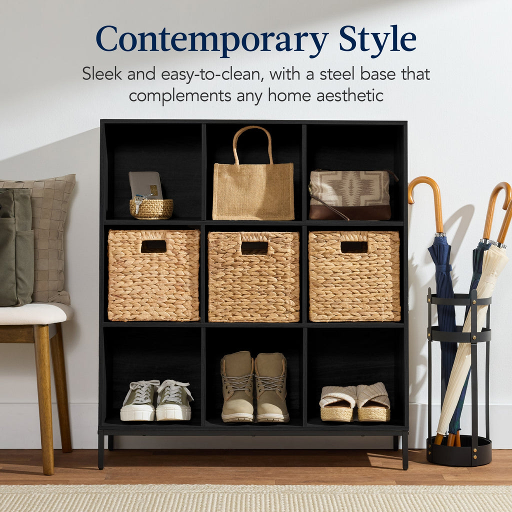 Elevated 9-Cube Storage Organizer, 11in Bookshelf, w/ Metal Legs