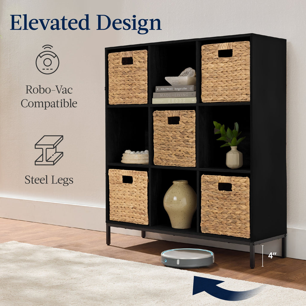 Elevated 9-Cube Storage Organizer, 11in Bookshelf, w/ Metal Legs