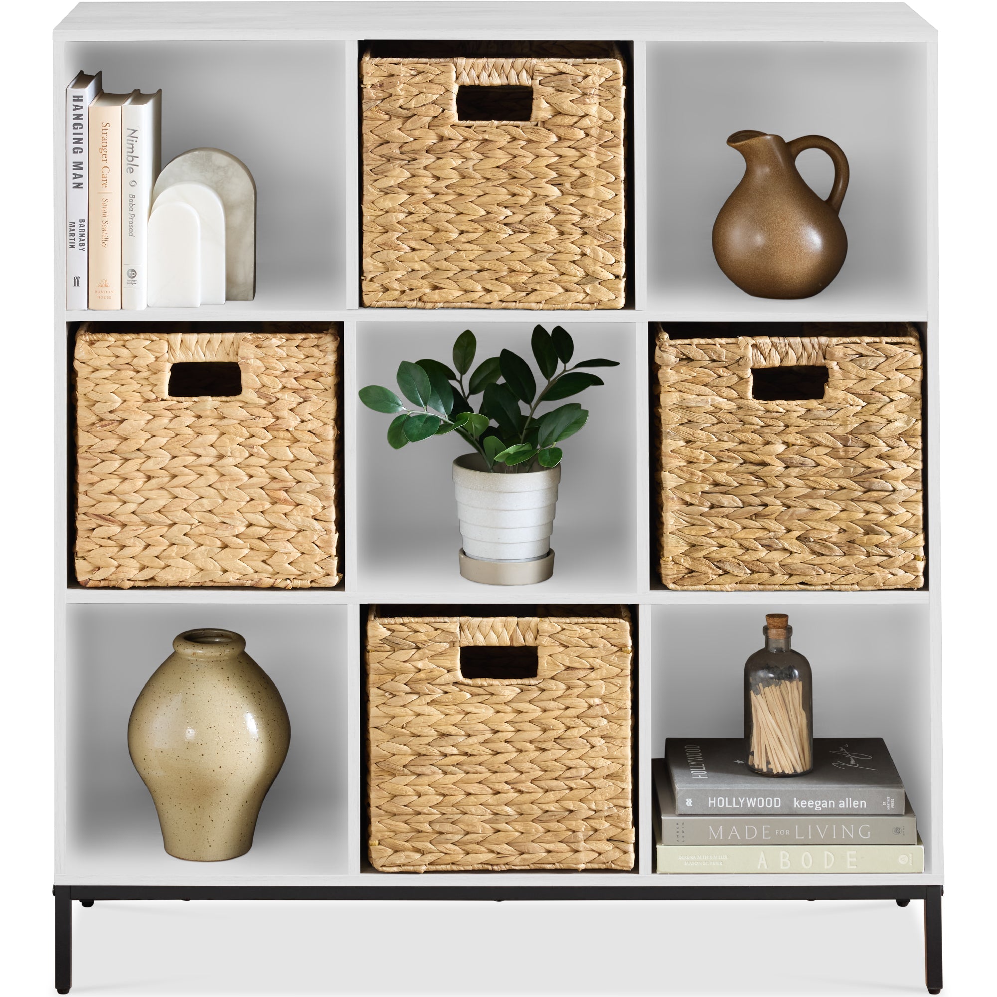 Elevated 9-Cube Storage Organizer, 11in Bookshelf, w/ Metal Legs