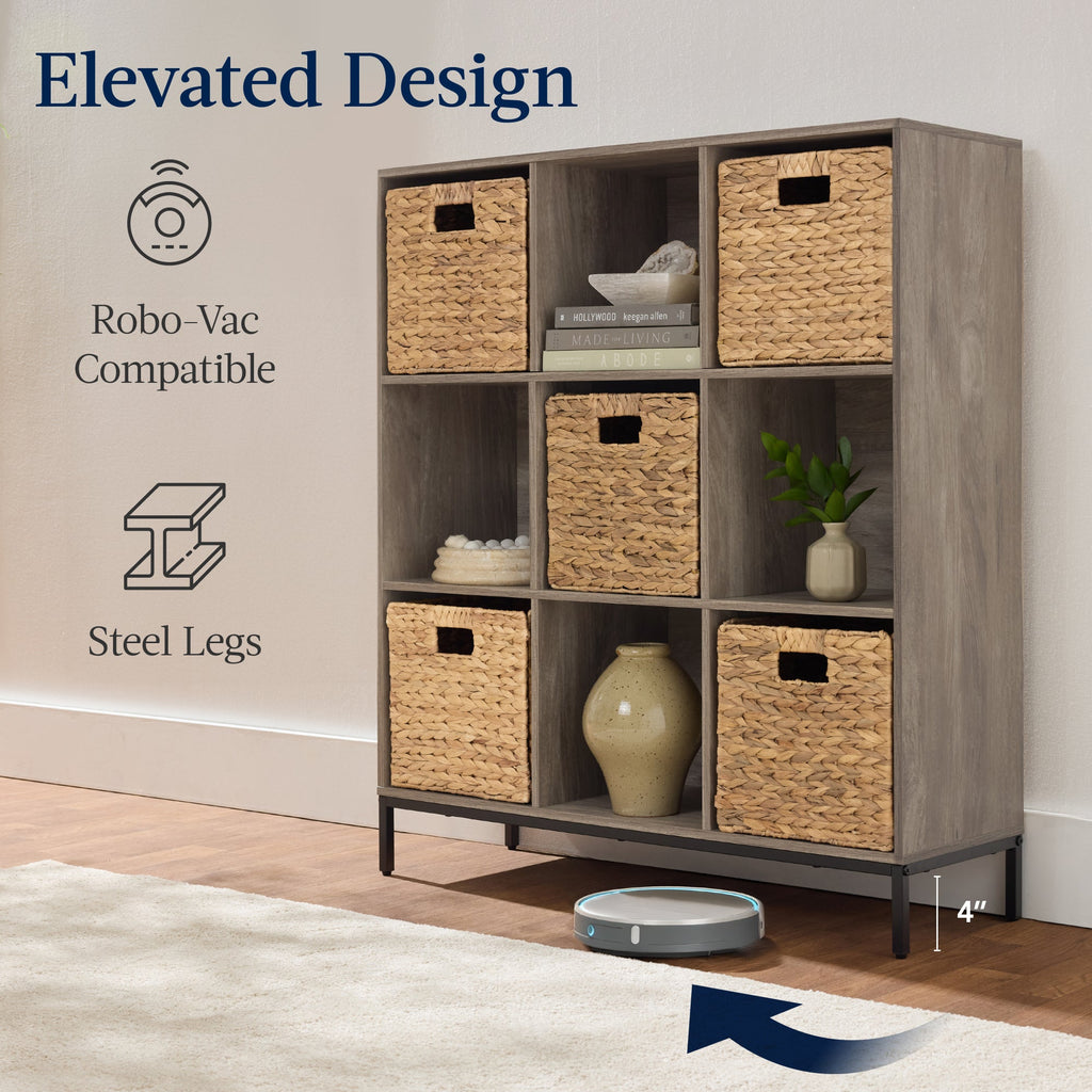 Elevated 9-Cube Storage Organizer, 11in Bookshelf, w/ Metal Legs