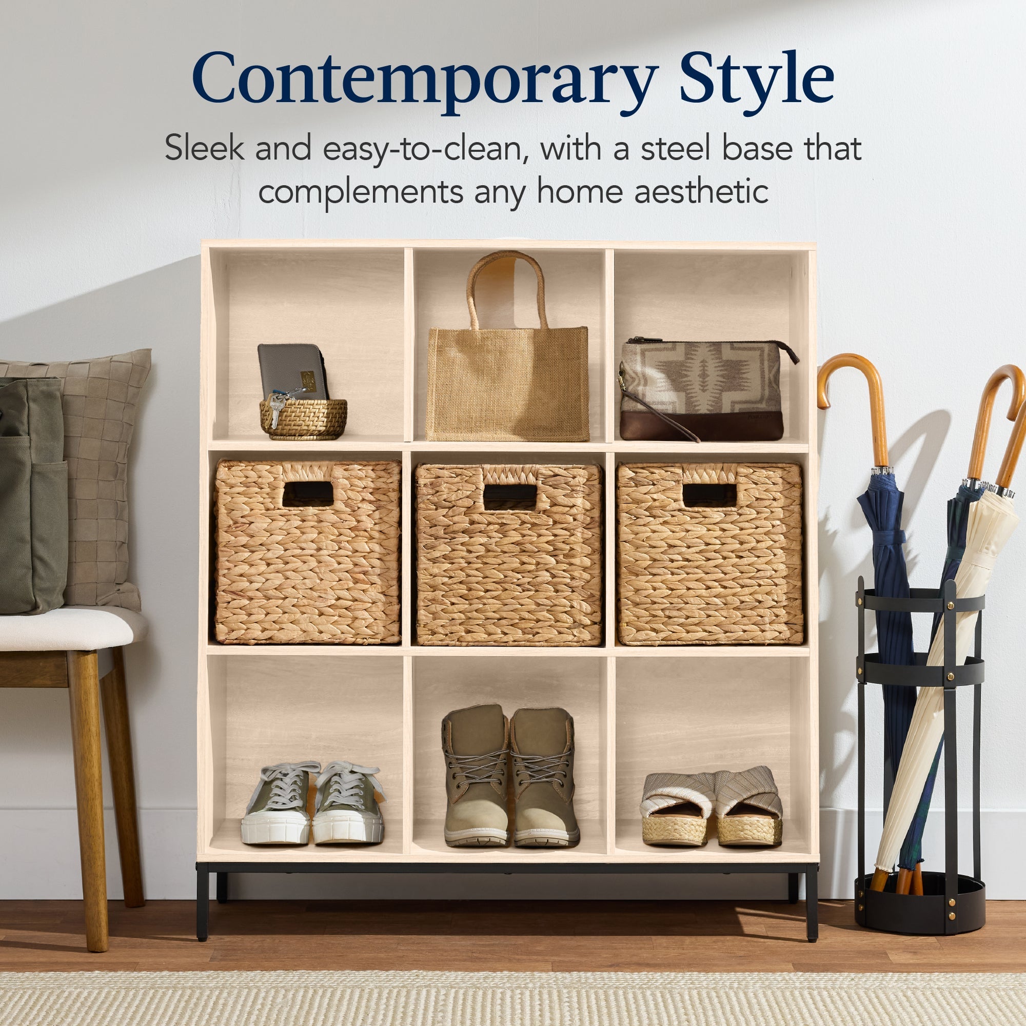 Elevated 9-Cube Storage Organizer, 11in Bookshelf, w/ Metal Legs